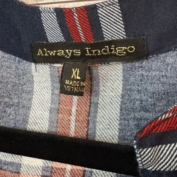 Always Indigo Half Zip Plaid Blouse XL - Picture 10 of 10